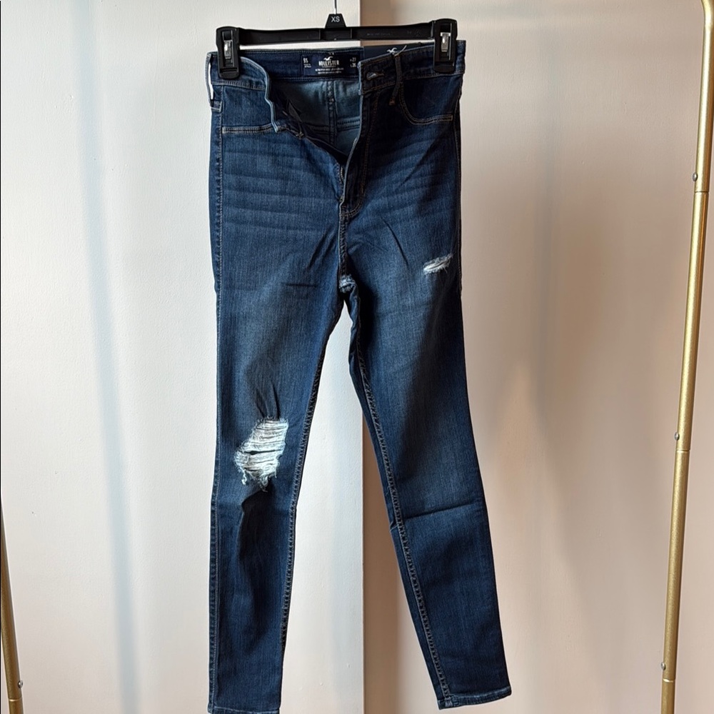 Hollister Blue Skinny Jeans with Distressed Details